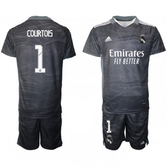 Camisola Real Madrid Guarda-redes Thibaut Courtois 1 Criança Equipamento Primeiro 2021-2022 Manga Curta